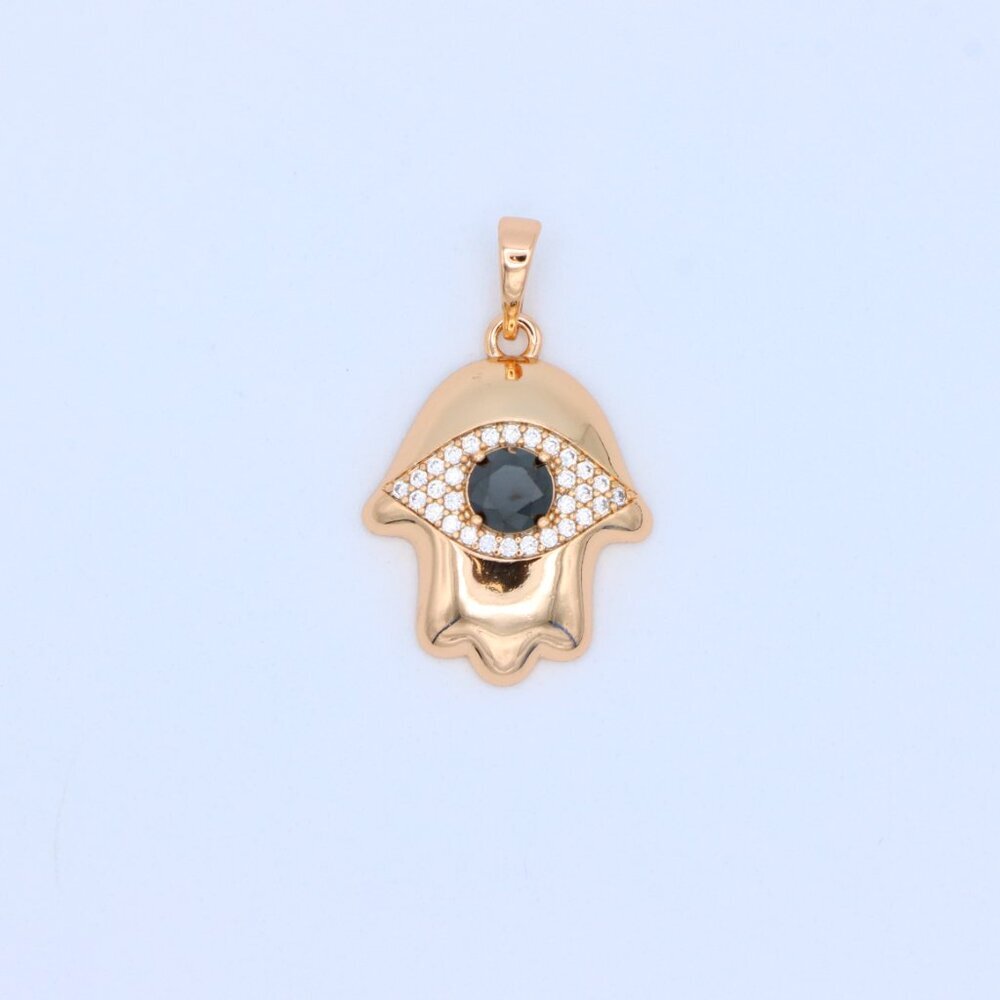 "Black Evil Eye Hamsa Pendant in Gold Plated Brass – Bold  Amulet, XPPT1756 - Picture 11 of 13